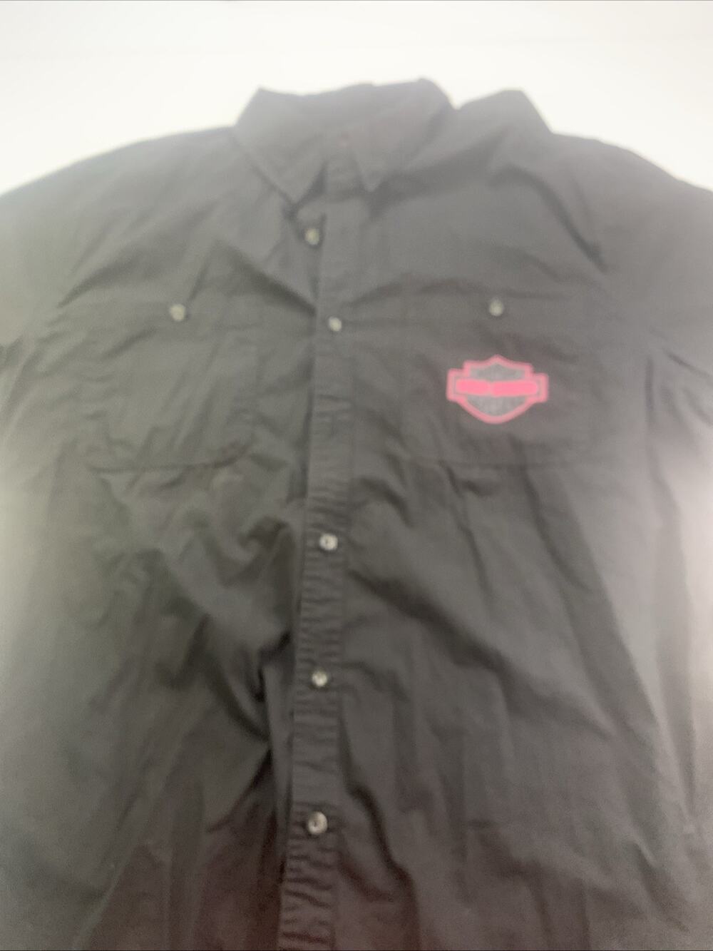 Harley-Davidson Women's XL Black Pink Logo Short Sleeve Button Down Shirt Cotton